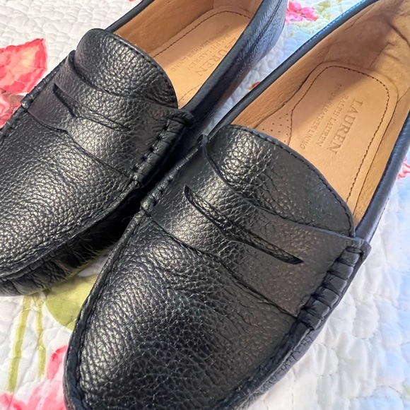 Ralph Lauren Black Pebbled Leather Loafers Shoes - Picture 4 of 12